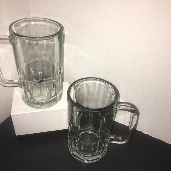 Set of 2 Large Heavy Glass Beer Mugs - Picture 3 of 12